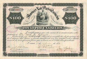 Banco La Providencia - 1871 dated Peruvian Stock Certificate